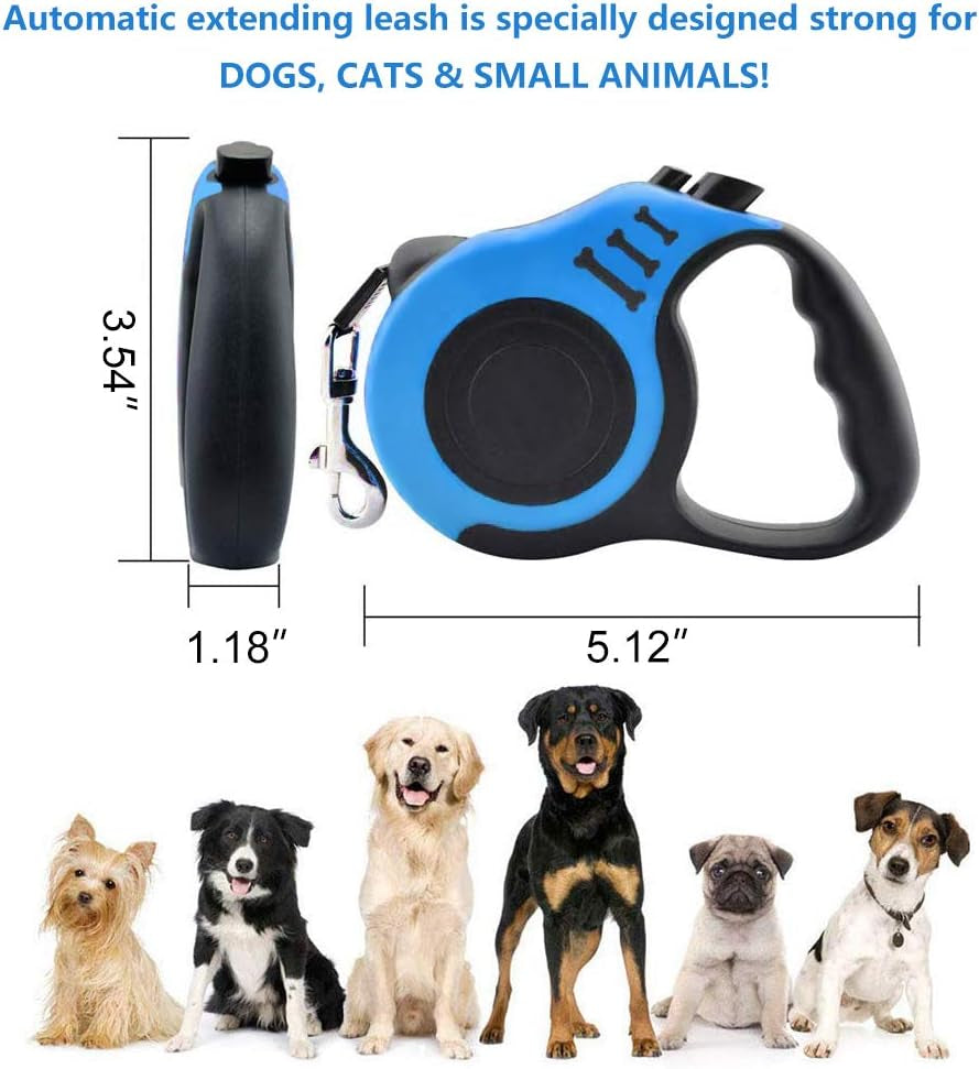 Retractable Dog Leash for Medium - Small Dogs and Cats 16.5FT Tangle Free, Heavy Duty Walking Leash with anti Slip Handle, Pause and Lock Strong Nylon Tape, Store Dog Leash Retractable